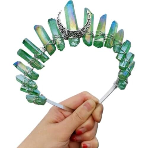 M2EA Crystal Headband Green Quartz Head Loop Natural Raw Stone Hair Accessory Boho-style Tiara Crown for Wedding Parties