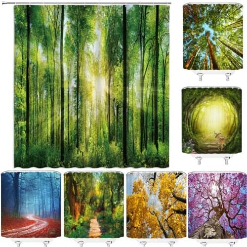 Nature Forest Shower Curtain Waterproof Bathroom Screen Trees Scenery Curtains Polyester cloth Cover Bathroom Curtains 180X200CM
