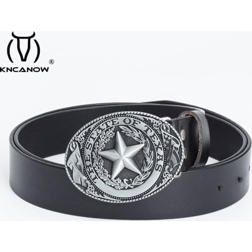 Fashion Mens Belts Genuine Leather Wild Cowboy Belt Western Buckle Punk Style Hip Hop Rock Jeans Strap Texas Cintos Masculino