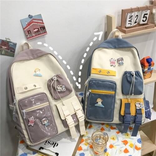 Fashion Womens Backpacks Summer Contrast Color Schoolbag For Girls Backpacks With Many Pockets Nylon Waterproof Travel Bags