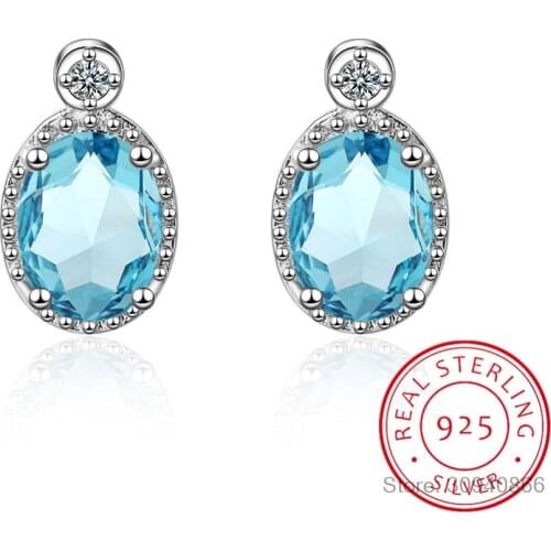 LEKANI 1.9ct Genuine Blue Topaz Stud Earrings 925 Sterling Silver Earrings for Women Korean Earrings Fine Jewelry 2020
