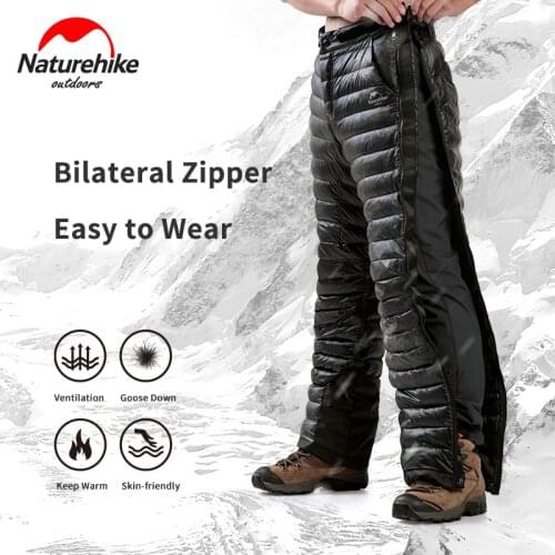 Naturehike Bilateral zippers down pants thicker windproof waterproof breathable men women ultra-light white goose velvet pants