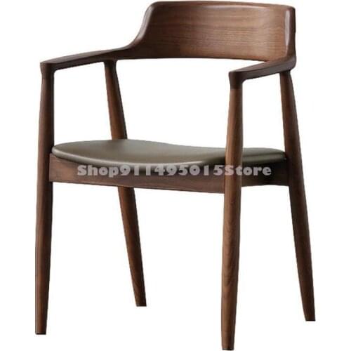Nordic Solid Wood Dining Chair Simple Casual Restaurant President Negotiation Desk Chair Hiroshima Chair Backrest Office Chair