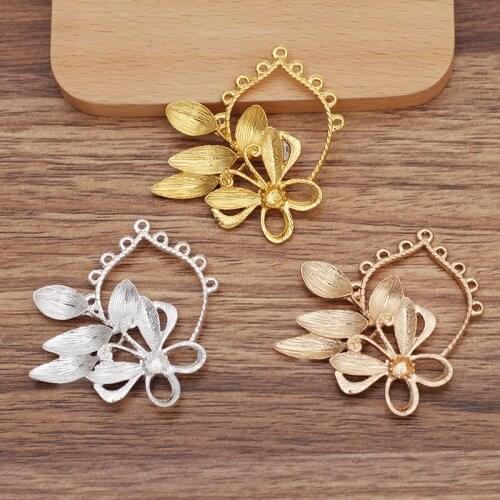 10 PCS 47x46mm Metal Alloy KC Gold Silver Plated Flower Leaf Pendant Connector DIY Handmade Accessories For Jewelry Making