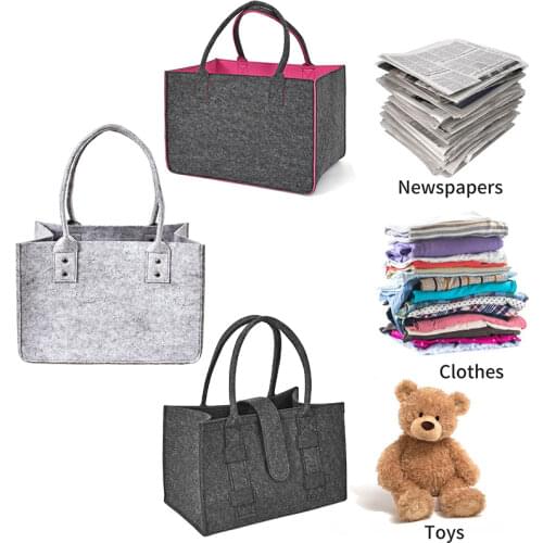 Felt Bag Large Capacity Storage Bags Foldable Women Handbag for Toy Book Firewood Environmental Sundries Organizator with Handle