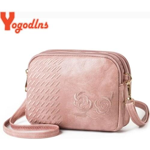 Yogodlns New Three Compartments Crossbody Bags for Women Fashion Small Shoulder Bag Embroidery Ladies flower Designer Purse