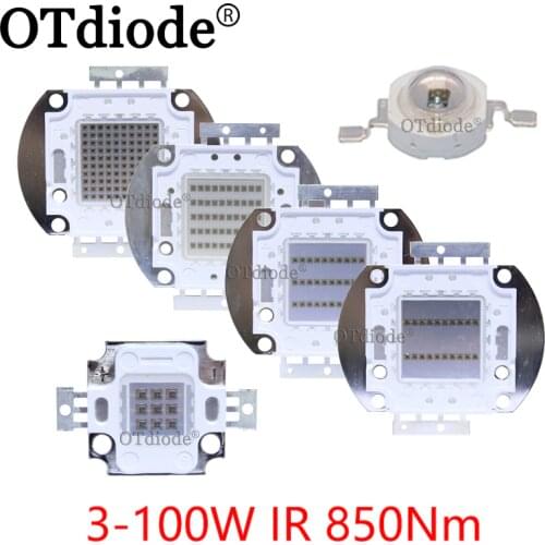 High Power LED Chip IR Infrared 850nm 3W 10W 20W 30W 50W 100W Emitter Diode COB Light Lamp Matrix 850 nm for Night Vision Camera