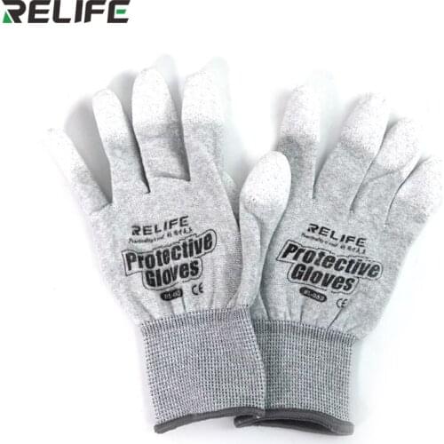 RELIFE RL-063 Anti Static Antiskid Glove PU Coated Finger Part Clean Gloves Knitted Glove for PC Computer Phone Repair tools