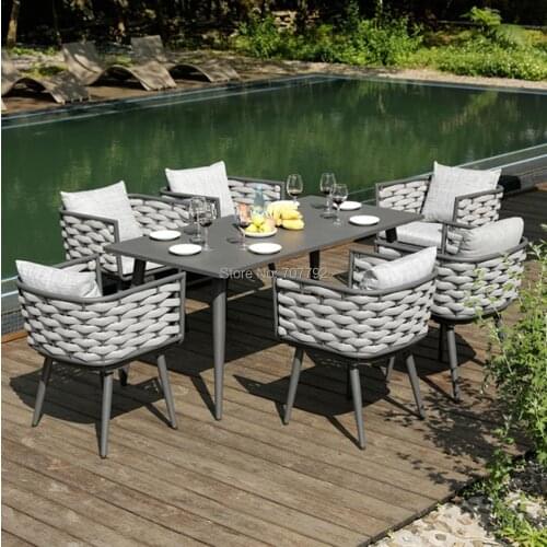 Rope outdoor patio garden table and chairs dining table furniture sets on sale