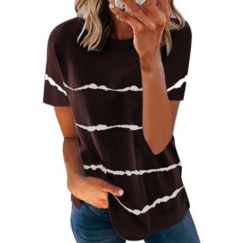 Casual O-neck Letter Print Women T-shirt Blouse Tie Dye Stripes Summer Women Short Sleeve O Neck Tie Dye T-shirt Top for Street