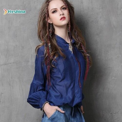 Womens Silk Shirt Retro Sangman Large Long Sleeve Top