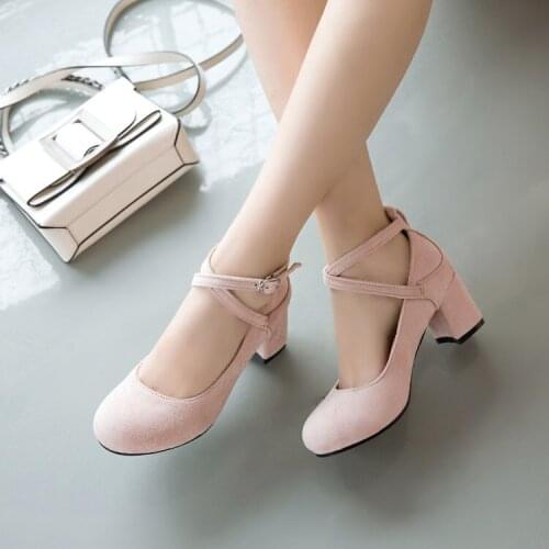 Big Size ladies high heels women shoes woman pumps Round-headed, shallow, thick-heeled, single-shoe woman