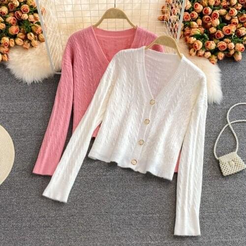 Autumn Winter Loose Lazy Casual Sweater Coat Women Korean Fashion Elegant Knitted Cardigan Soft Single-breasted Knitwear Tops