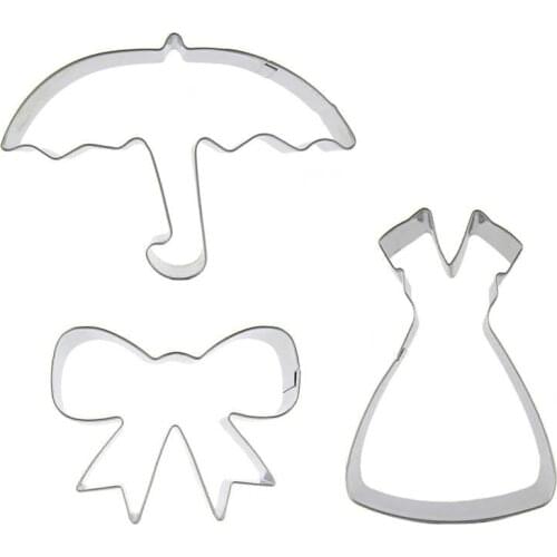 Umbrellas, Bow ties, Princess Dress shaped 3 piece biscuit cutting molds, baking tools, cake decorating soft candy tools