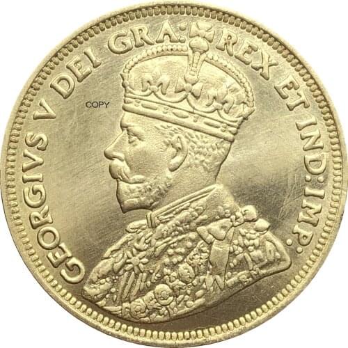 1912 Canada 5 Dollars - George V Brass Gold Coin Copy Coins coin stand tbk 5 in 1