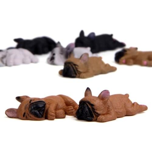 2inch PVC Sleeping Lying Dog French Bulldog Doll Figurine Toy Car Home Decor dog model toys for children