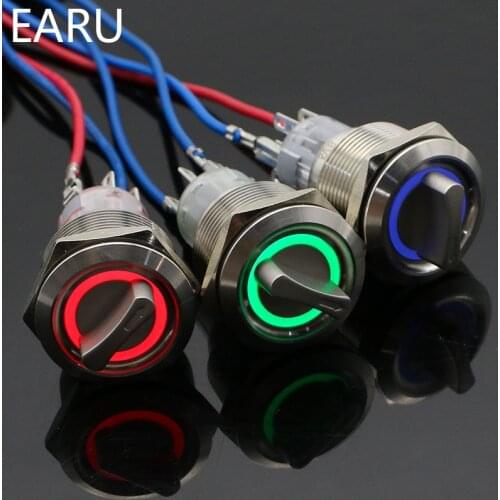 22mm Self-return Momentary Self-locking FixationWaterproof DPDT Illuminated Metal Selector Rotary Switch 2/3 Position with LED