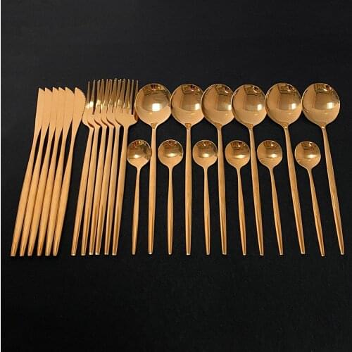 24Pcs Dinnerware Set Rose Gold Cutlery Set Stainless Steel Tableware Set Knife Fork Spoon Set Kitchen Silverware Accessories