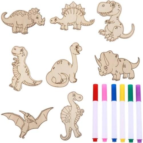 3 Sets DIY Unfinished Wood Dinosaur Cutouts Wooden Paint Crafts Wooden Crafts Kindergarten Dinosaur Graffiti Handmade Toys