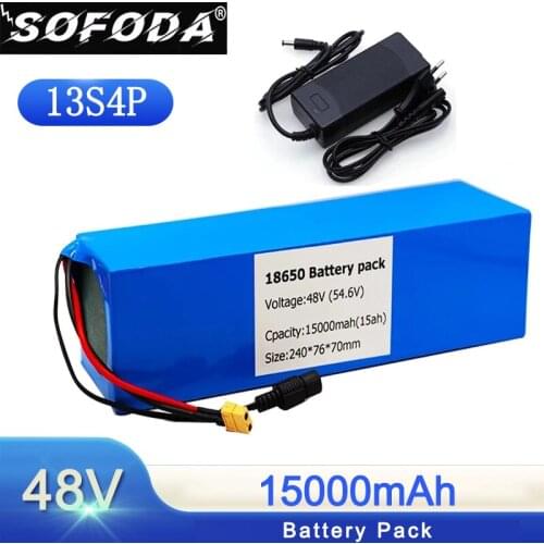 48V Electric Bicycle Lithium Battery+Charger 15Ah/15000mAh 18650cell with BMS 13s4p for powerful electric motorcycle ebike motor