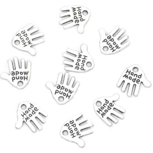 50cs 12.6*11.3mm Antique Silver Letter HAND MADE Charms Palm Pendants Handmade Vintage For DIY Jewelry Making