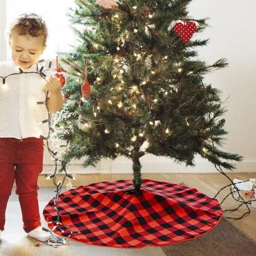 90cm Christmas Tree Floor Cover Trees Skirt Christmas DIY Decoration Red Black Plaid Xmas Tree Skirt 2022 New Year Decor