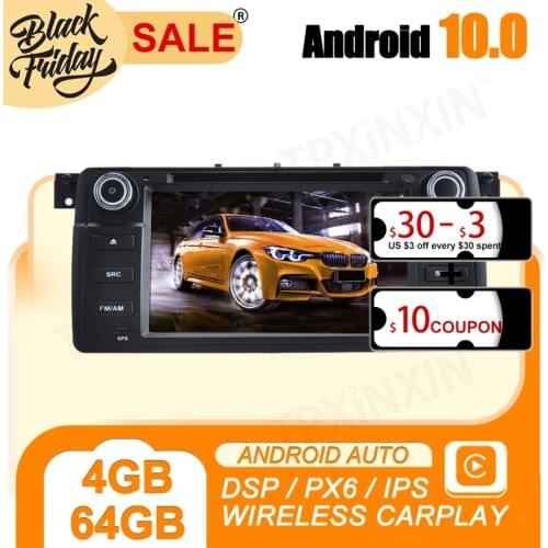 Android 10 PX6 for BMW E46 2004 2005 2012 Carplay GPS Car Navigation Multimedia HD Video Touch Screen Stereo DVD Player Radio