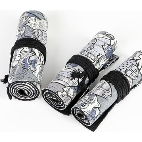 Kawaii Cat Pencil Case School Large 12/24/36/48/72 Holes Pencilcase Pen Roll Cute Pen Bag Canvas Stationery Box Pouch For Girls