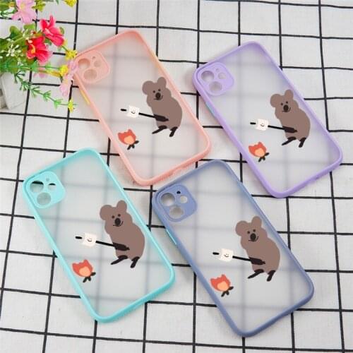 JAMULAR Cute koala doodle Phone Case for iPhone 11 Pro X XS XR Max 7 8 6 6S Plus SE 2020 Matte Transparent Cartoon Back Cover
