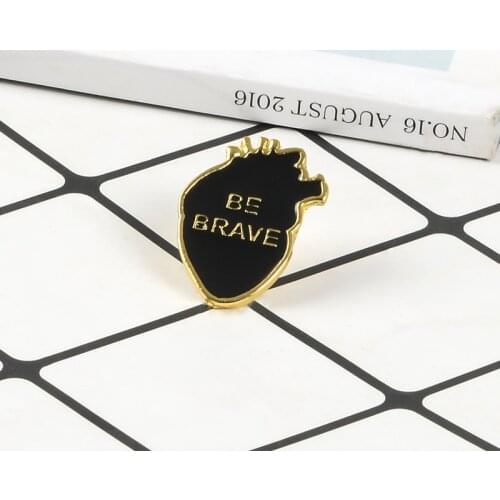 Black Human Heart Pin Brave Brooch Inspiration Enamel Pins Brooches for Men Women Heart Encouraging Jewelry Gifts Whoelsale