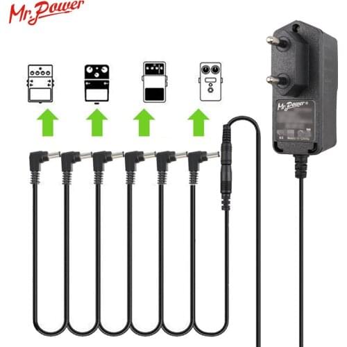Guitar Effect Pedal Power Supply with 6 Way Daisy Chain Cable 9V 1A EU Adapter with Power Cord for Electric Guitar Effect Pedal