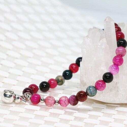 Beautiful high grade multicolor 6mm round beads natural stone popcorn agat onyx carnelian bracelet women jewelry 7.5inch B1976