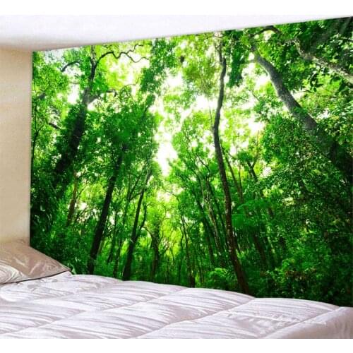 Beautiful forest scenery tapestry wall hanging beach picnic carpet camping tent tent mat sleep home decoration bed sheet wall