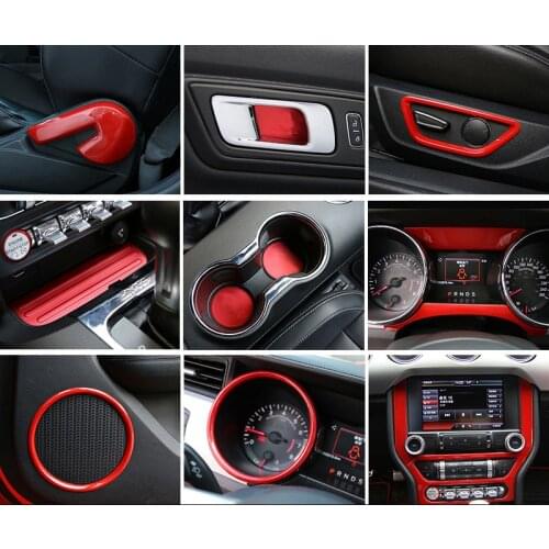 Red Rest Pedal Handbrake Grips Shift Paddle Cup Pad Air Outlet Glasses Button Frame For Ford Mustang 2015 16 17 18 AAA022
