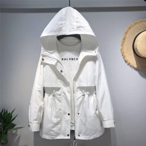 2021 New Autumn Womens Jackets Basic Coats Causal Hooded Windbreaker Famale White Zipper Lightweight Jackets Outwear Plus Size