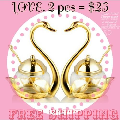 Stainless Steel Swan Sugar Dish Salt And Pepper Bottle Sugar Bowl Salt &Pepper 2Pcs/Set Love Gift Home Decorations