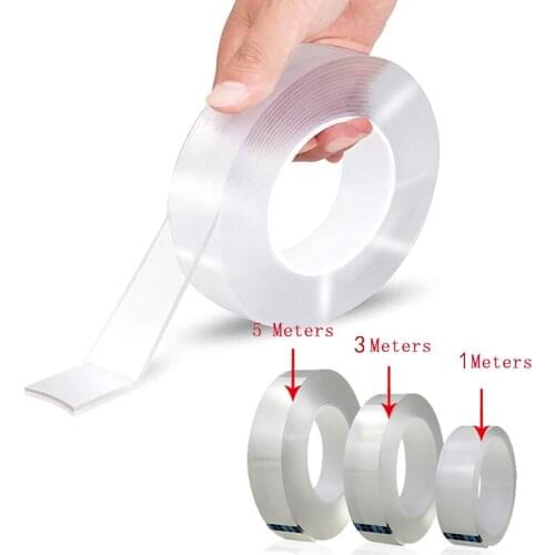 Reusable 1-5M Nano Tracsless Tape Double Sided Tape Washable Strong Sticky Wall Transparent Tape for Poster Carpet Paste Items