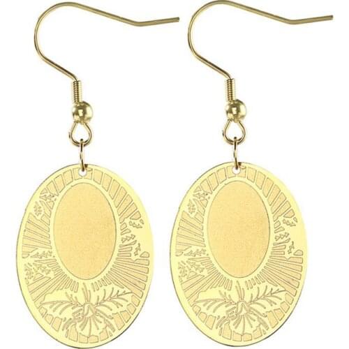 RIR Fashionable And Delicate Stainless Steel Drop Earrings Gold Color Oval Round Of Carved Pattern Pendants Jewelry Earrings