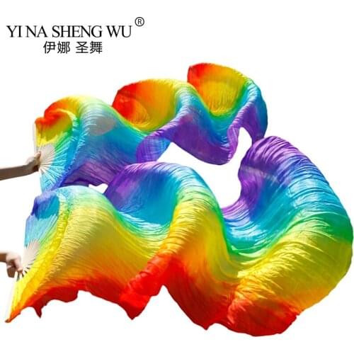 Real Silk/Imitation Silk Handmade Dyed Belly Dance Fans Dance Performance Silk Fans 1 Pair Silk Long Fans Can Be Customized