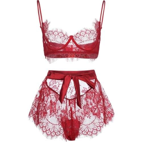 New Women Sexy Lace Perspective Lingerie Panty Patchwork Bow Sexy Lingerie Bandage Ultrathin Temptation Underwear Set lenceria