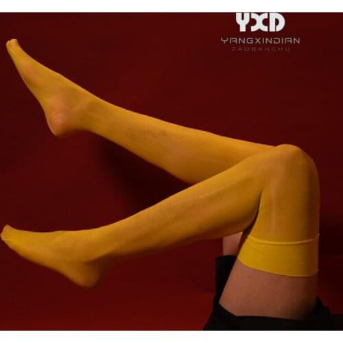 New Sexy Men Candy Color Stockings Gift For Man Gloss Silky Oily Transparent Stocking Exotic Mens Lingerie Over Knee Thigh Socks