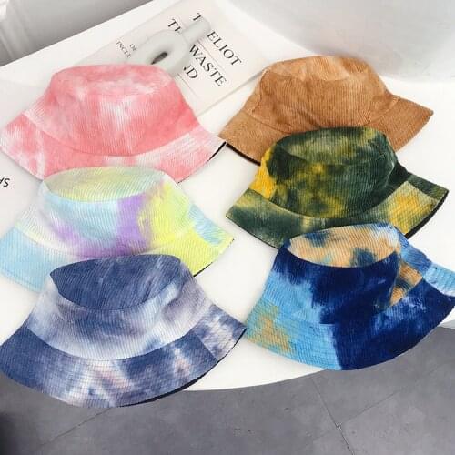 New 6 Colors Two Side Reversible Tie-dye Bucket Hat for Men Women Fisherman Hat Panama Bob Hat Winter Autumn Corduroy Hat