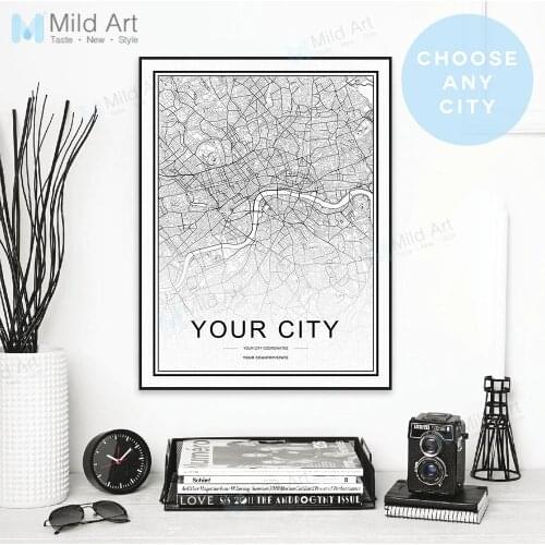 Custom World City Map Personalized Nordic Style Black White Poster and Prints Wall Art Pictures Home Decor Canvas Painting Gifts