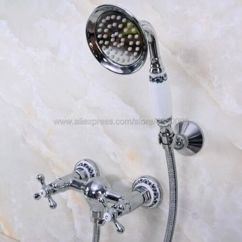 Polished Chrome Bath Faucets Wall Mounted Bathroom Basin Mixer Tap Crane With Hand Shower Head Bath & Shower Faucet Kna276