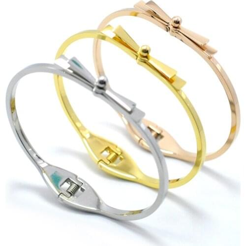 Rose Gold Color Knot Bangle Bracelet For Women Fashion Lover Jewelry Stainless Steel Bowknot Cuff Bangles Manchette