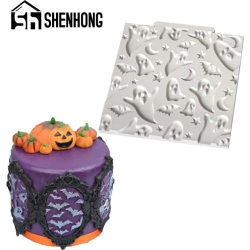 SHENHONG Halloween Ghost Paste Sugar Craft Cake Silicone Mold Chocolate Candy Clay Moulds Cupcake Fondant Border Decorating Tool