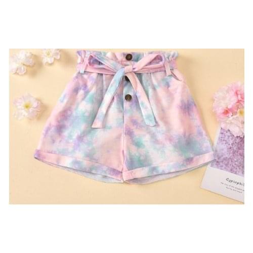 3-7Years Kid Baby Girls Floral Gradient Shorts With Belt Outfits