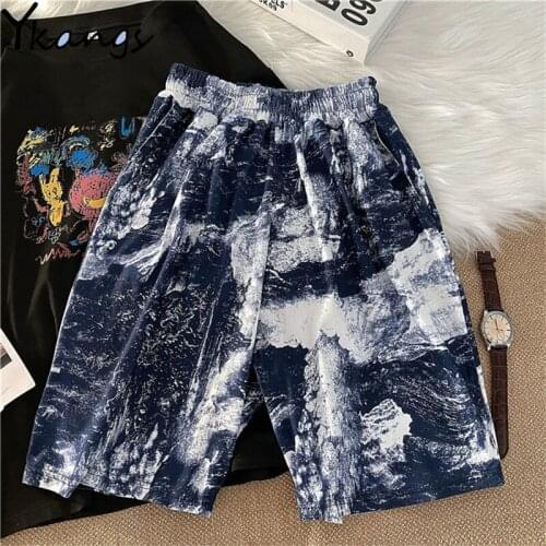 Vintage Korean Gothic Tie Dye High Waist Streetwear Women Joggers Shorts Harajuku Aesthetic Hip Hop Casual Sports Shorts Female