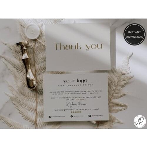 Thank you, Editable and Printable thank you cards, Business package template, Order insert card, Instant Download, Review card