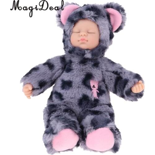 Sleeping Baby Dolls Newborn Doll with Leopard Print Clothes & Plush Stuffed Kids Children Gifts